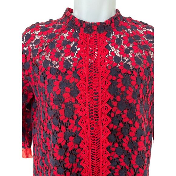 Diandian Didi Mini Tunic Dress Size S Blue and Red FLoral Lace Retro Holiday - Picture 4 of 12